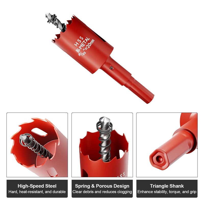 FIVELAKE 25/32" (20mm) Bi-Metal M42 High Speed Steel Hole Saw with Pilot Drill Bit, Smooth Cutting Edge for PVC, Drywall, Wood, Plastic, Gypsum Board, Rubber, Thin Metal - Image 2